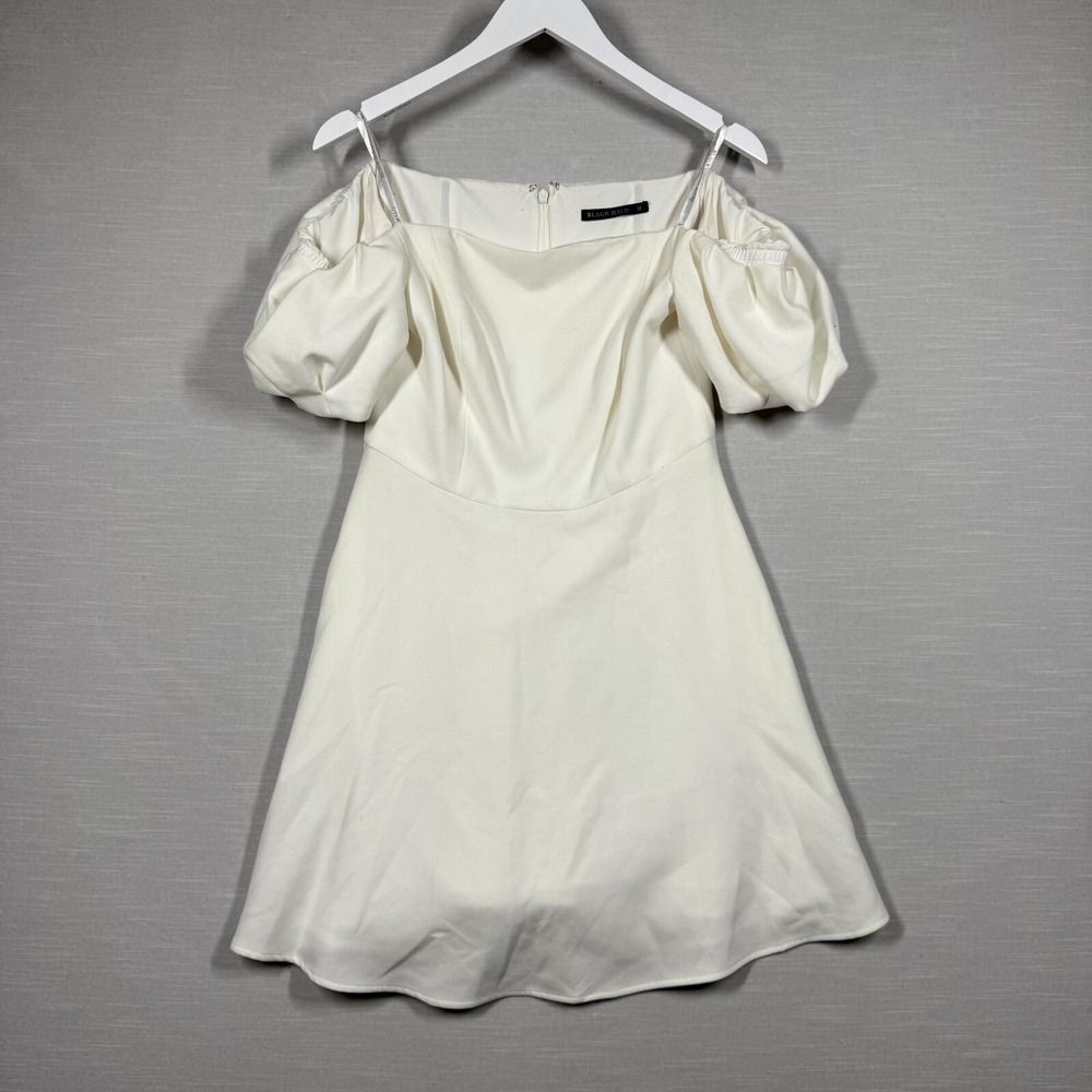 Black Halo Womens 8 White Off Shoulder Puff Sleeve Romantic Wedding Cottage Core